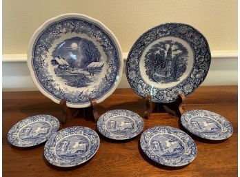 Lot Of Blue & White Plates