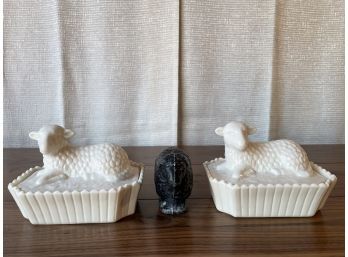 Pair Of Lamb Trinket Boxes & Soap