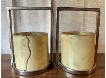 Pair Of Glass & Metal Votive Candle Holders