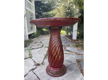 Red Glazed Terracotta Bird Bath