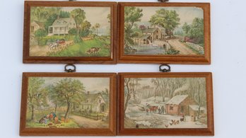 SET OF 4 MID CENTURY MODERN SIGNED COUNTRY SETTING DRAWINGS