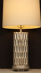 LUCITE & SILVER MODERN OVAL TABLE LAMP