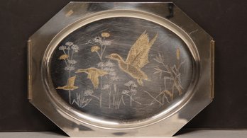 ELEGANT 24K ORO GIOIEL ITALIAN GOLD SERVING TRAY WITH FLYING GEESE