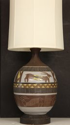 MID CENTURY MODERN BROWN GLAZED CERAMIC BASE LAMP