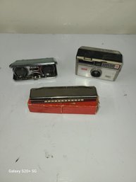 Vintage Harmonica Kodak Instamatic Camera And Sport Glass Binoculars