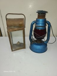 Vintage Copper Ship Lantern And Little Wizard Railroad Lantern