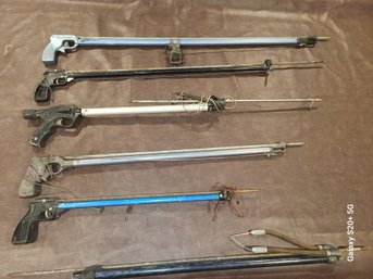 Five Vintage Harpoon Guns One Extra Attachment