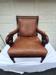 Wooden Ans Leather Armchair By Najarian Co  39h 38w 36deep