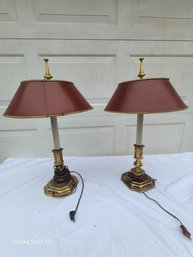 Pair Of Vintage To Antique English Style Brass Lamps