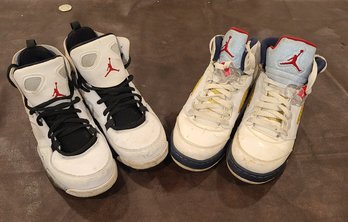 2 Air Jordans.  Retro White Cement And Flight Club 5 Size 6 Y