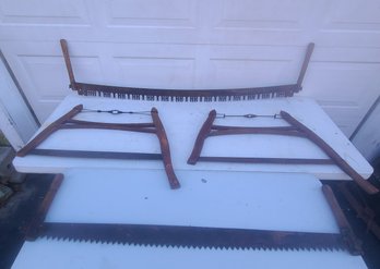2 Antique Cross Cut Saws. 5 Ft & 4ft And 2 Buck Bow Saws