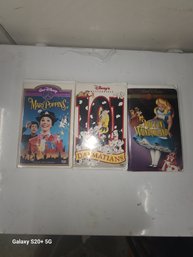3 Walt Disney Film VCR VHS Tape Classics 101 Dalmatians.Alice In Wonderland Mary Poppins