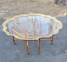 Vintage Midcentury  Brass Accent Faux Bamboo Baker Coffee Table 16x42