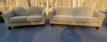Pier 1 Modern  Curved Back Olive Green Microfiber Sofa And Love Seat