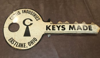 Original 1960's Curtis Industries Eastlake Ohio Metal Key Shaped Sign, Locksmith & Hardw  Double Sided 15x31