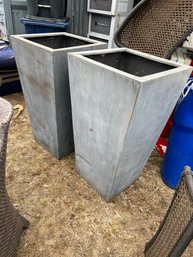 Pair Of Large Gray Fiber Cement Box Planters