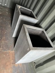 Pair Of Smaller Gray Fiber Cement Box Planters