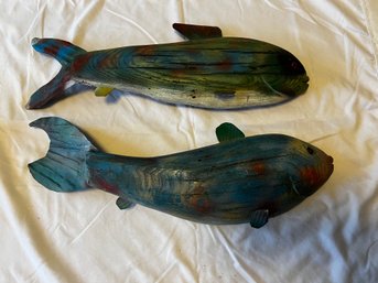 Two Decorative Wooden And Painted Fish