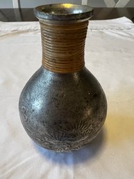 Silver And Bamboo Trim Asian Vase