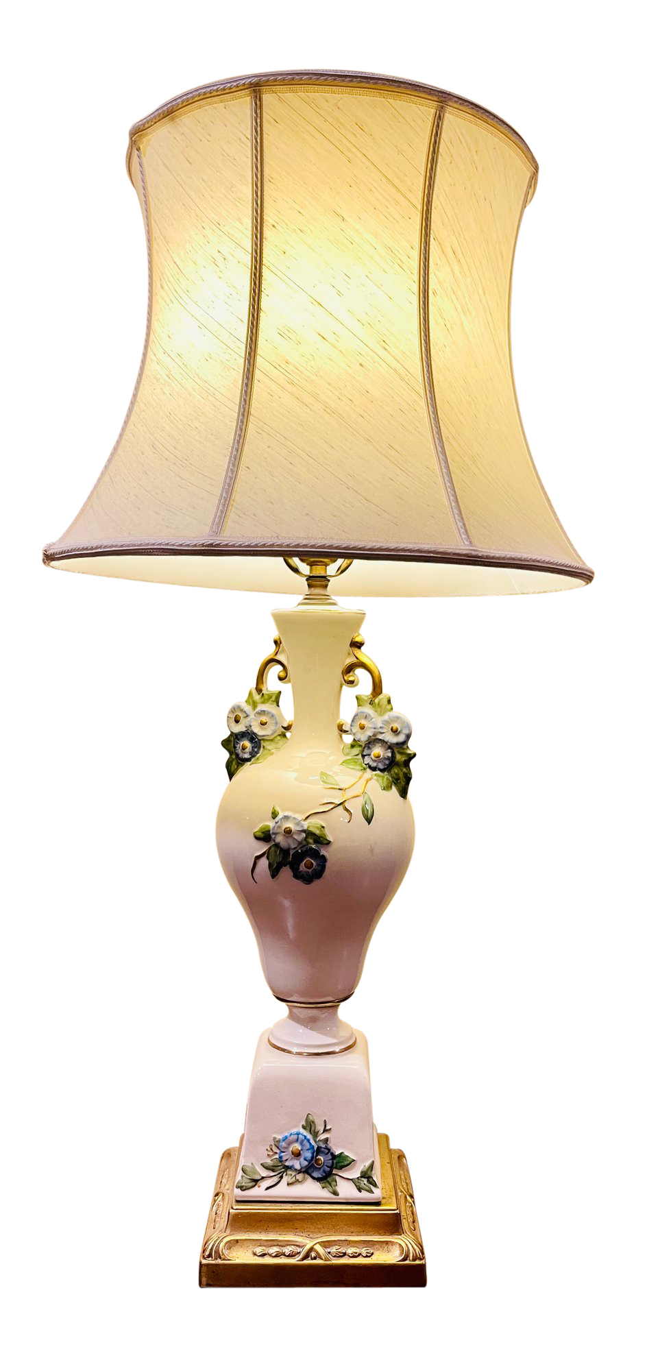 Vintage Porcelain Table Lamp With Silk Shade Auctionninja Com