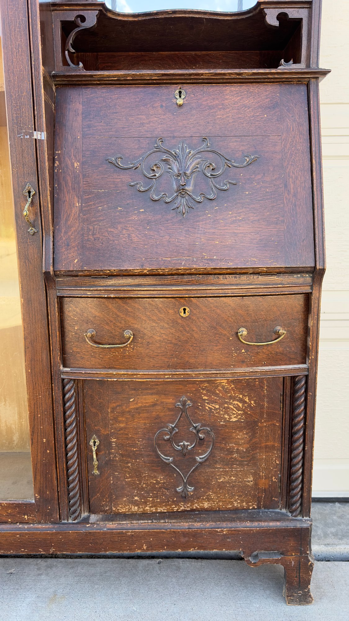 Antique Solid Oak Secretarychina Cabinet Desk 177484 1634