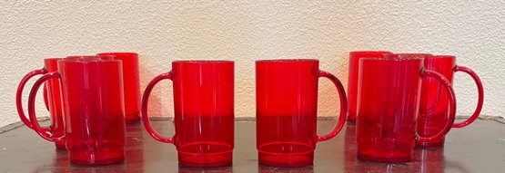 Mid Century Ruby Plastic Handled Mugs