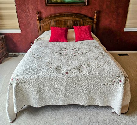 Queen Size Wooden Headboard With Frame And Quilt,  Mattress And Box Springs Not Included
