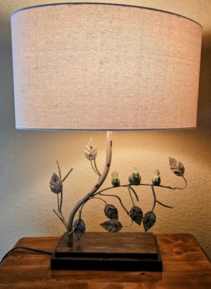Ella Beige/brown/light Green Metal Table Lamp With Wood Base