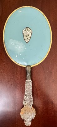 Antique Brass And Glass Handle Hand Mirror