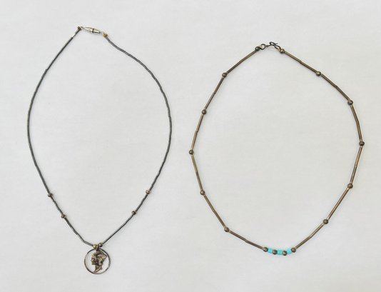 Pair Of Sterling Silver Necklaces- One With Small Turquoise Accents