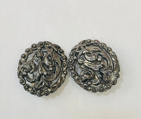 Pair Of Sterling Silver Flower Clip On Earrings- 18.5 Grams
