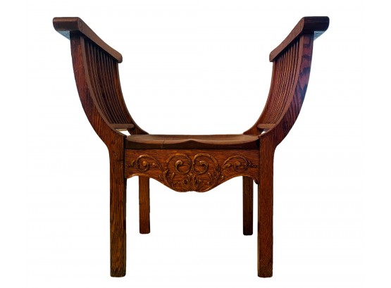 Antique U Shaped Solid Quartersawn Oak Roman Style Throne Chair