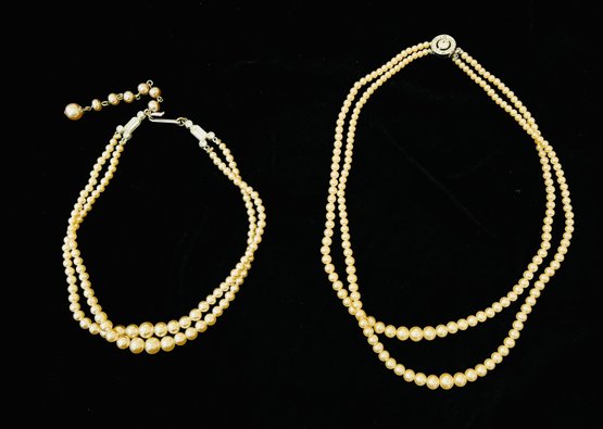 Two Double Strand Faux Pearl Necklaces
