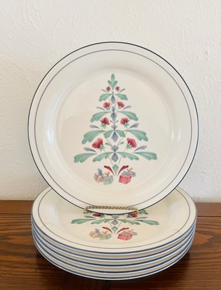 Lenox Chinastone Poppies On Blue Christmas Tree Plates