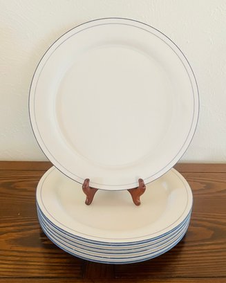 Set Of Matte White With Blue Rim Dinner Plates