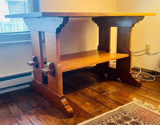 Antique Mission Oak Trestle Table  Key Tendons  Stickley  Arts & Crafts