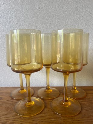5 Italian Sahara Gold Large Wine Glasses