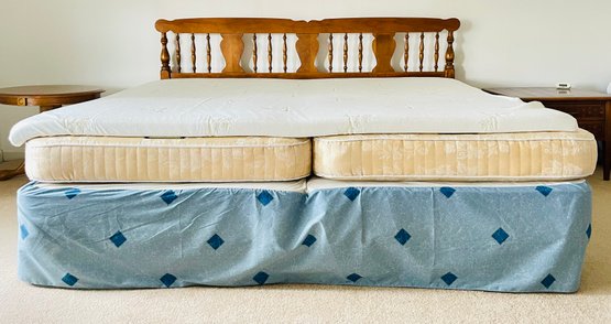 Vintage Wood Headboard With Split King Bed Including A Mattress Topper