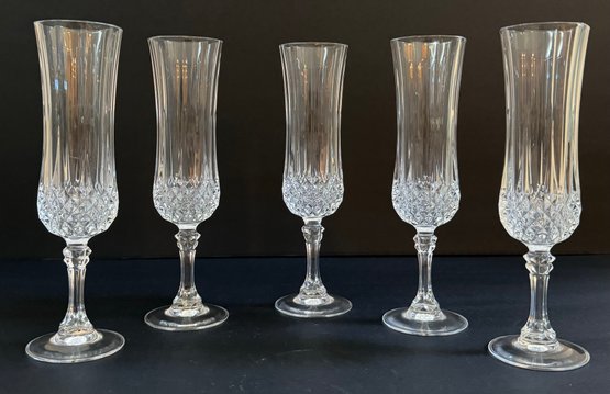 Lot Of 5 Crystal Champagne Flute Glasses