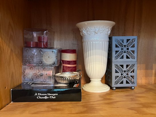 Small Variety Of Candles, Holders And Vase