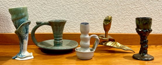Various Ceramic And Brass Candle Holders