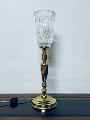 Solid Brass Candlestick Lamp With Cut Crystal Shade
