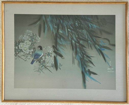 Framed Blue Bird Print Signed By David Lee
