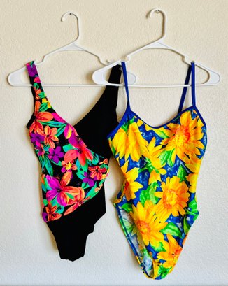 Two Vintage Floral Patterned Swim Suits