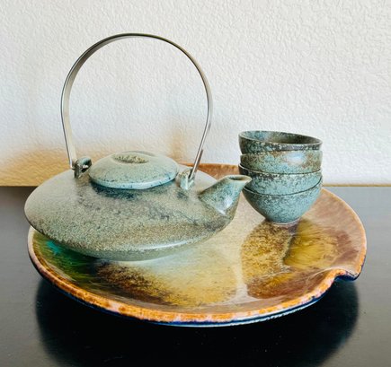 Japanese Kotobuki Tea Ceramic Set With Follette Ceramic Plate