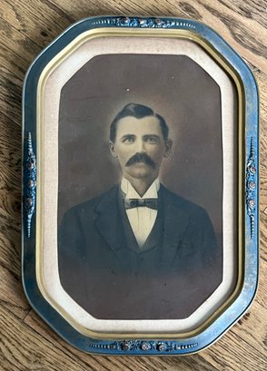 Antique Framed Portrait In Blue Frame
