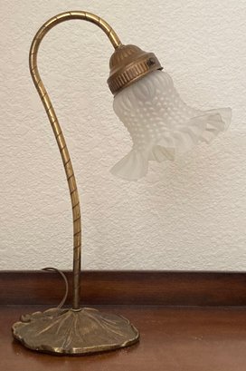Vintage Brass Gooseneck Lily Lamp Incl. Glass Shade