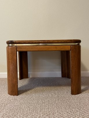 Oak Side Table With Brass Accents 1 Of 2