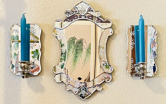 Set Of Three Venetian Etched Floral Mirrors