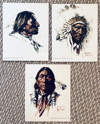 Little Chief Arapahoe, Blackbird And Bill Plume Indian Portraits By Harley Brown